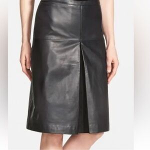 Halogen Genuine Leather&  Suede Women’s A-Line Knee Length pleat Black Skirt 14